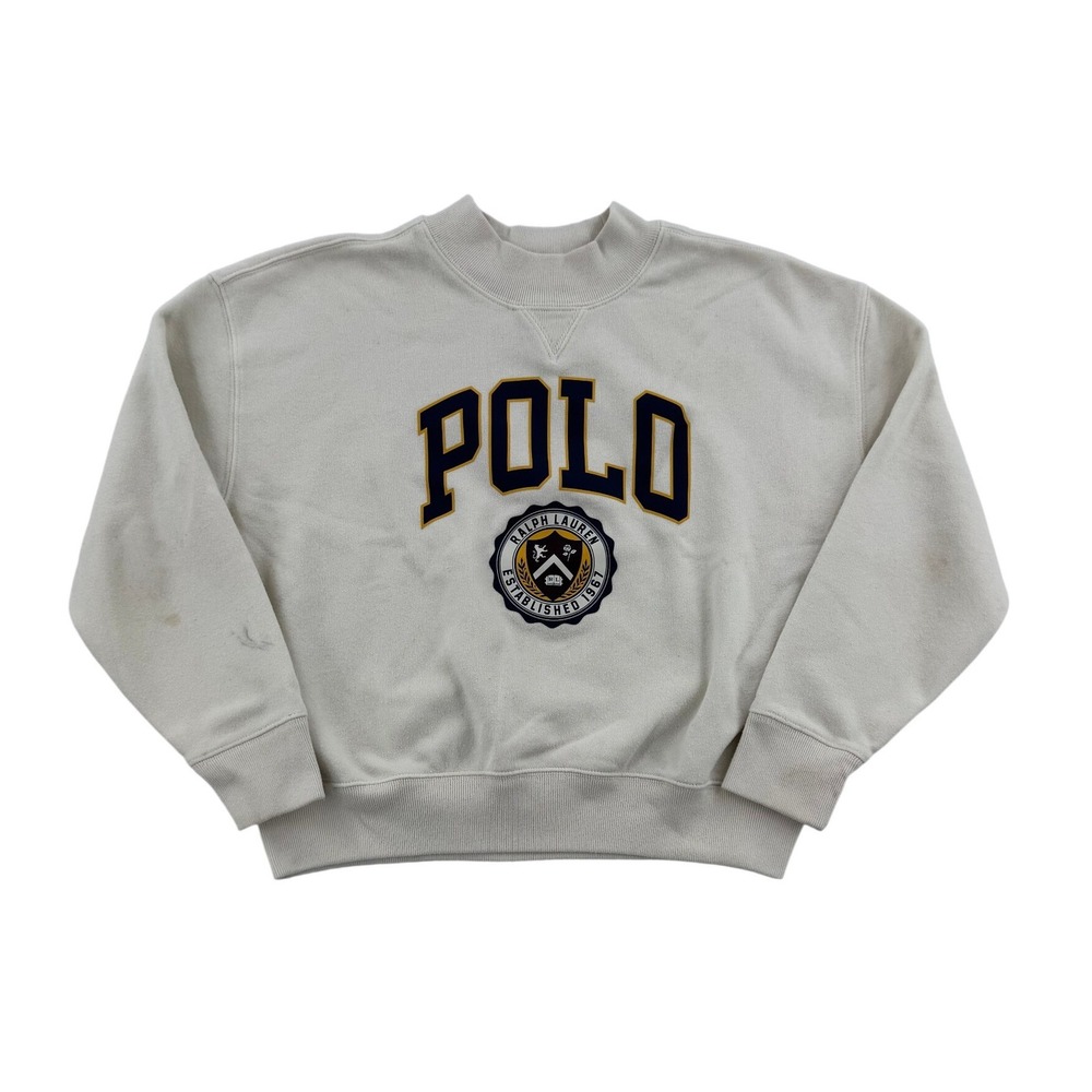 Polo Ralph Lauren Sweatshirt Kids L 12-14 Cream Fair Collegiate Graphic Crest
